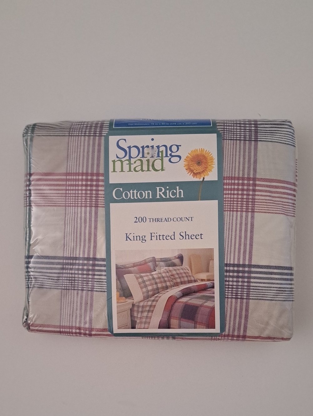 Vintage Spring Maid Cotton-Rich Plaid Comforter King Fitted Sheet